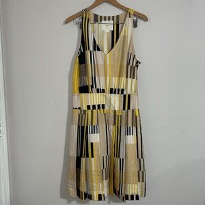 Maeve Yellow Black White Geometric Midi Dress